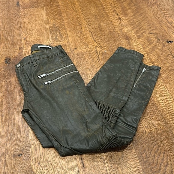 Zara Women’s Leather Pants Green and Silver Size 4